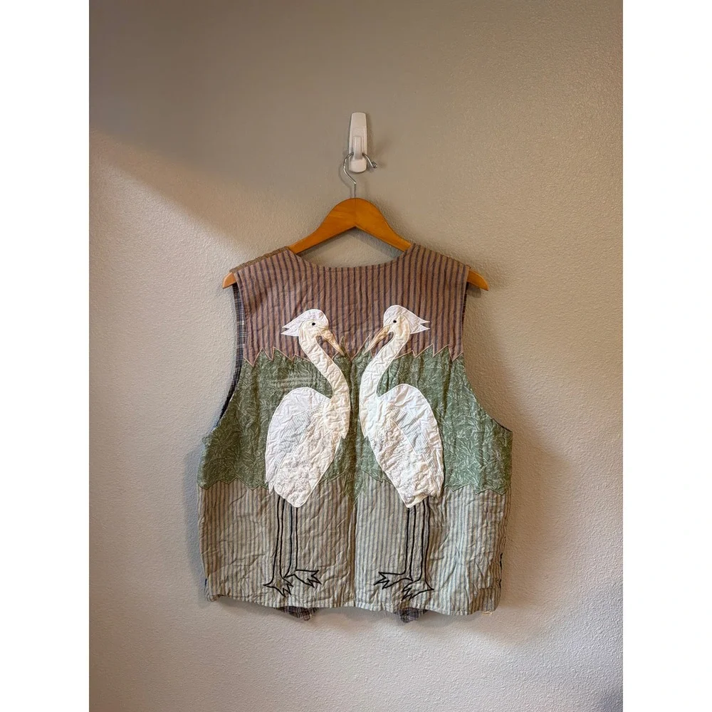 Quilted Applique Vest Women XL Blue Coastal Seagull Bird Artisan Novelty - Picture 3 of 7
